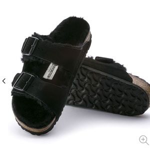 NWT Birkenstock Arizona Shearling in Black size 38